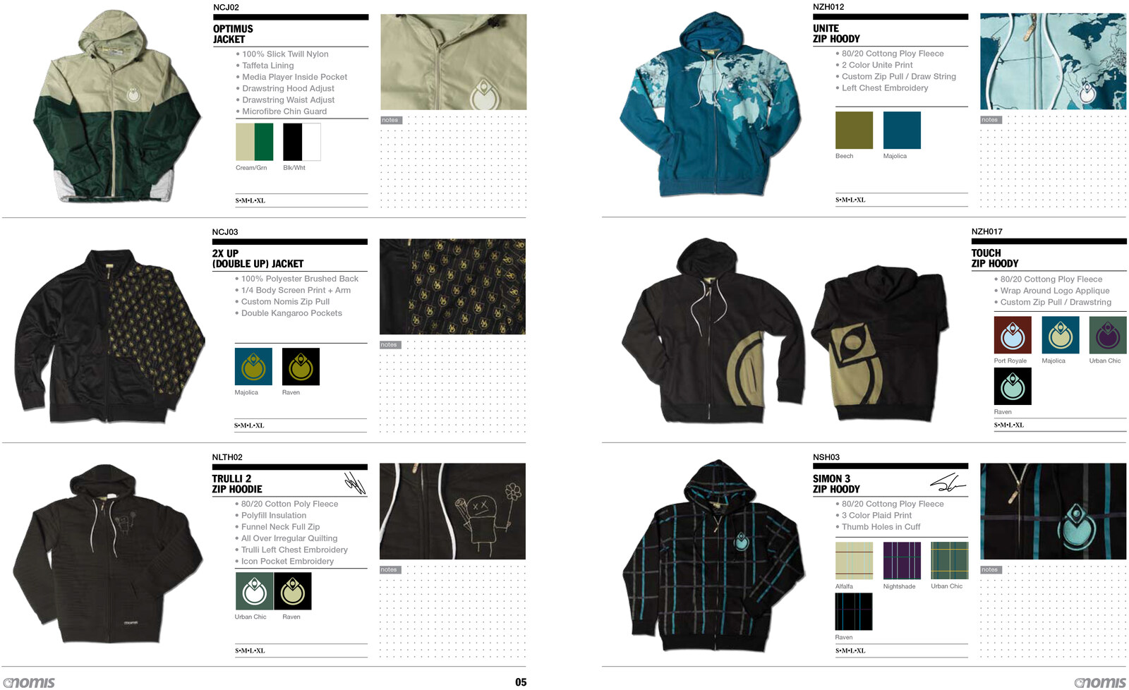 Nomis Design Fall 07/08 catalog spread — Optimus, 2X Up, Trulli 2, Unite, Simon 3, Touch