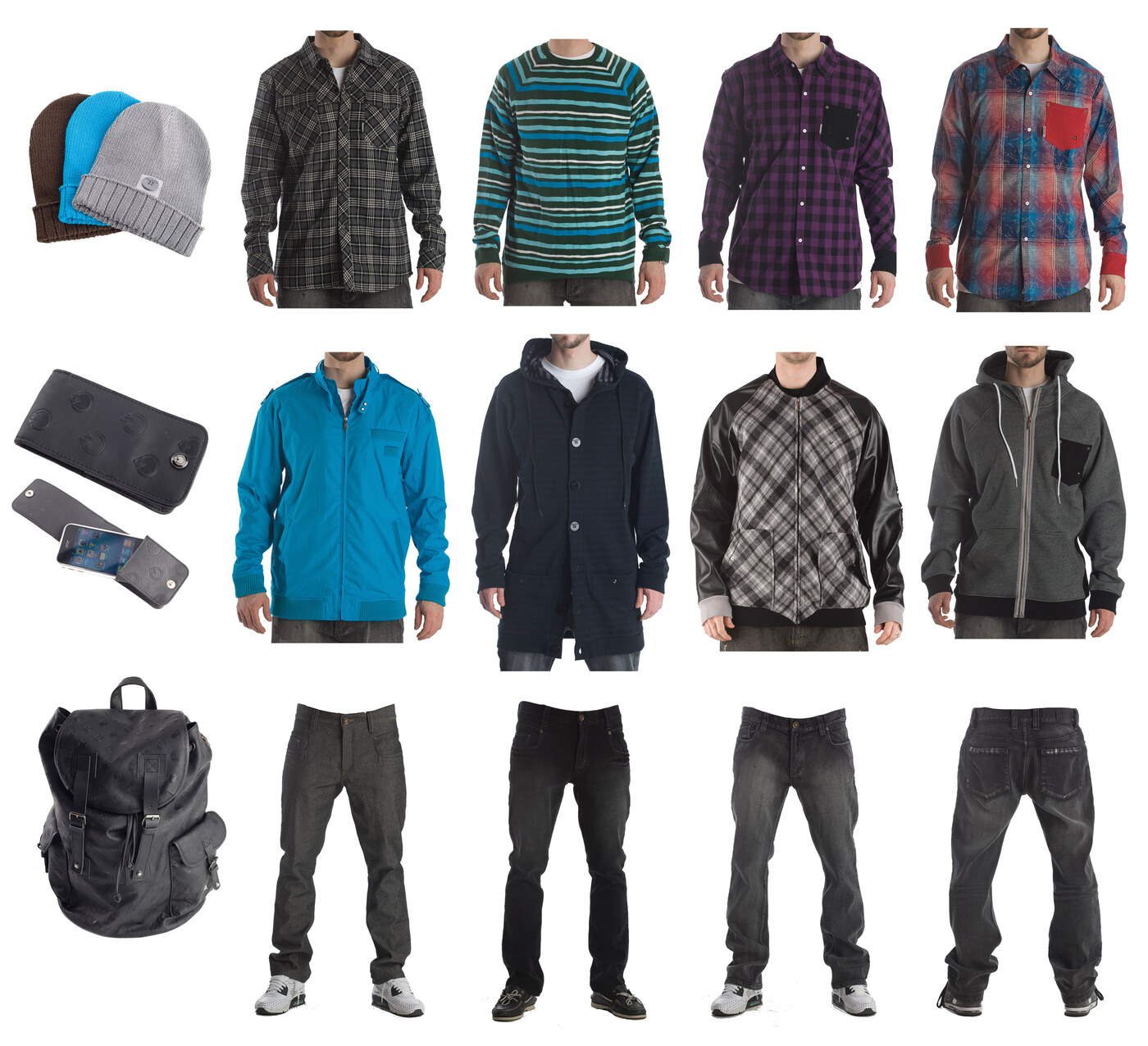 Nomis Design Fall 08 range collage — headwear, shirts, outerwear, denim, accessories